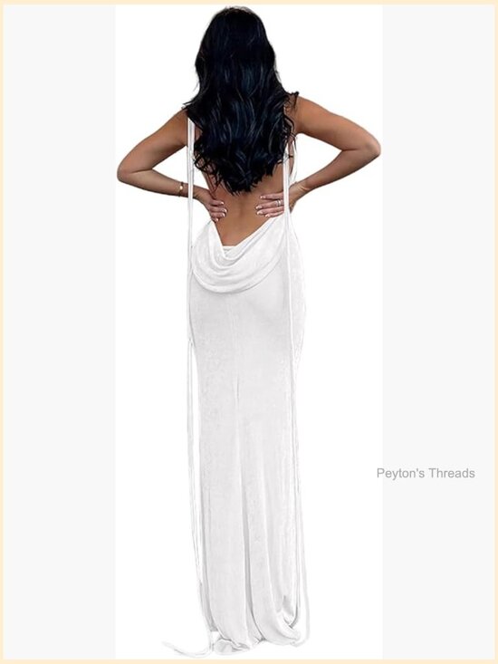 Dresses & Skirts - Backless Halter Cowl Neck Bodycon Maxi Dress Spaghetti Strap Sexy Cocktail